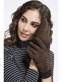 LETHMIK Mens&Womens Black Winter Gloves Suede Leather Knit Cuff with Thick Fleece Lining