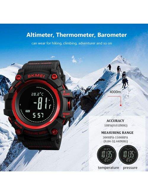 Watch Compass, Altimeter Barometer Thermometer Temperature, Pedometer Watch, Military Army Waterproof Outdoors Sport Digital Watch for Men