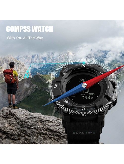 Watch Compass, Altimeter Barometer Thermometer Temperature, Pedometer Watch, Military Army Waterproof Outdoors Sport Digital Watch for Men