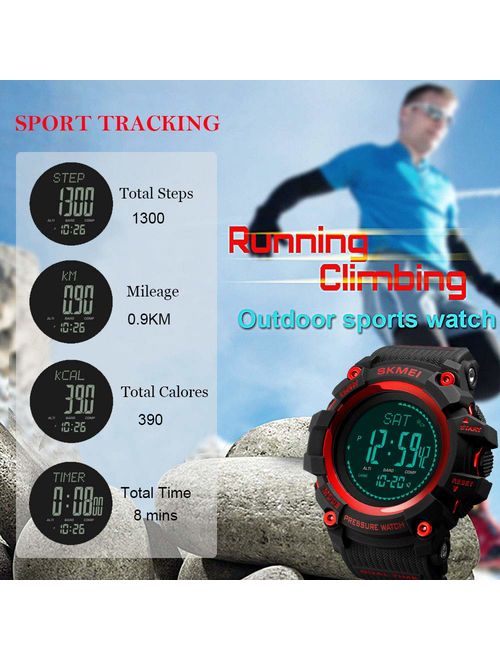 Watch Compass, Altimeter Barometer Thermometer Temperature, Pedometer Watch, Military Army Waterproof Outdoors Sport Digital Watch for Men