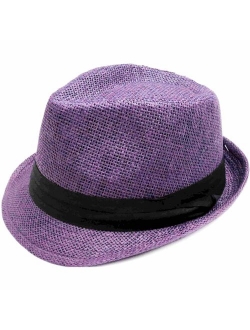 Livingston Unisex Summer Straw Structured Fedora Hat w/Cloth Band