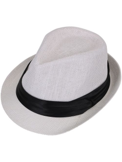 Livingston Unisex Summer Straw Structured Fedora Hat w/Cloth Band