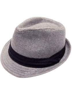 Livingston Unisex Summer Straw Structured Fedora Hat w/Cloth Band