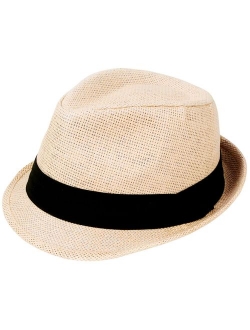 Livingston Unisex Summer Straw Structured Fedora Hat w/Cloth Band