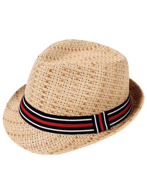 Livingston Unisex Summer Straw Structured Fedora Hat w/Cloth Band