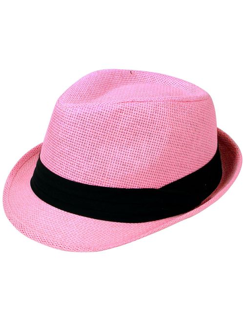 Livingston Unisex Summer Straw Structured Fedora Hat w/Cloth Band