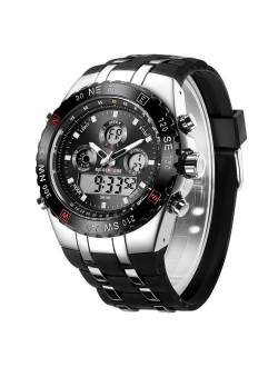 GOLDEN HOUR Huge Face Military Sports Mens Watches Waterproof, Stopwatch, Date and Date, Alarm, Luminous Digital Analog Stainless Steel Wrist Watch with Rubber Band