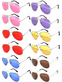 12 Pairs Classic Aviator Sunglasses Metal Gold Silver Black Colored Mirror Lens OWL