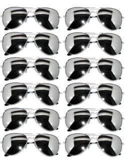 12 Pairs Classic Aviator Sunglasses Metal Gold Silver Black Colored Mirror Lens OWL