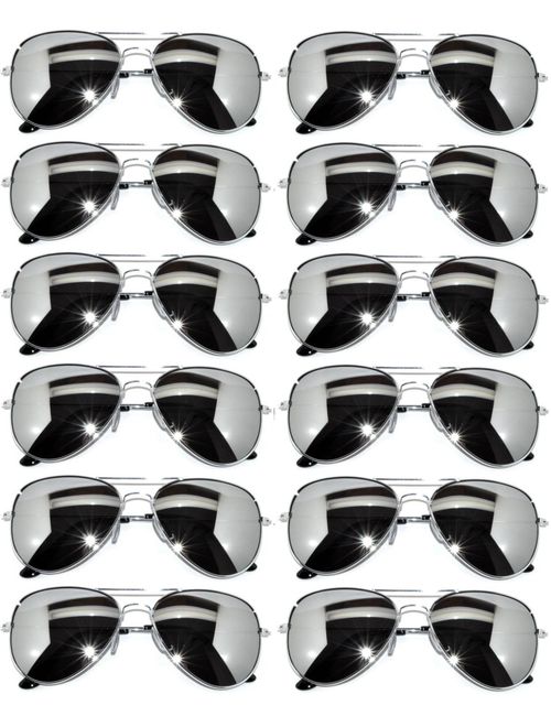 12 Pairs Classic Aviator Sunglasses Metal Gold Silver Black Colored Mirror Lens OWL