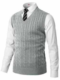 H2H Mens Slim Fit Sweater Vest V Neck Sleeveless Sweater Pullover Sweaters Cable Knitted with Ribbing Edge