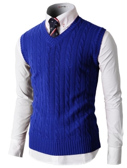 H2H Mens Slim Fit Sweater Vest V Neck Sleeveless Sweater Pullover Sweaters Cable Knitted with Ribbing Edge