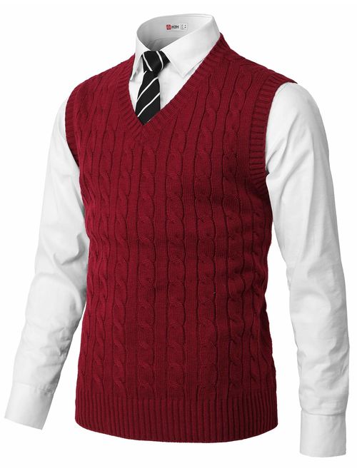 H2H Mens Slim Fit Sweater Vest V Neck Sleeveless Sweater Pullover Sweaters Cable Knitted with Ribbing Edge