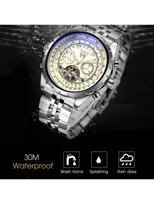 Gute Men Automatic Watch,Orkina Leisure Automatic Mechanical Wristwatch Golden Skeleton Luminous Hand