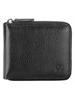 Men's Leather Zipper Wallet RFID Blocking Zip Around Wallet Bifold Multi Card Holder Purse