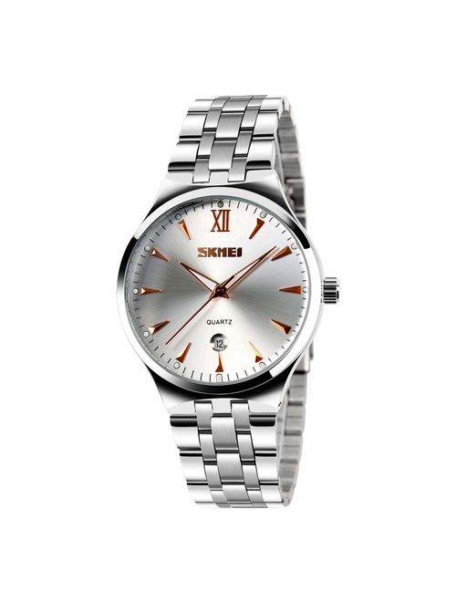 Mens Watch, Luxury Stainless Steel Band Quartz Analog Watches, Waterproof Unique Dress Classic Work Business Casual Wrist Watch with Roman Numeral, Calendar Date Window