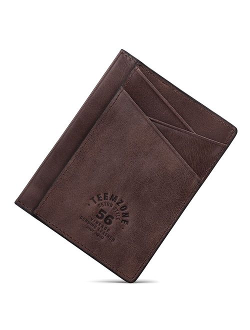 Teemzone Minimalist RFID Mens Slim Wallet Genuine Leather Pocket Credit Card Case Holder