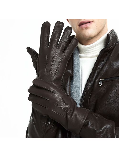 Luxury Soft Leather Gloves for Men - Sheep and Deer Skin Leather Men's Gloves Cashmere or Wool Lined Winter