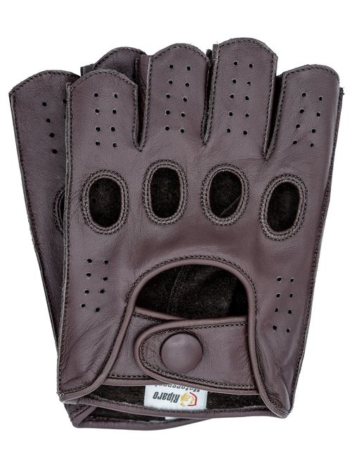 Riparo Mens Leather Reverse Stitched Fingerless Half-Finger Driving Motorcycle Gloves