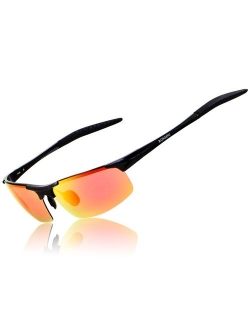 Ronsou Men Sport Al-Mg Polarized Sunglasses Unbreakable for Driving Cycling Fishing Golf