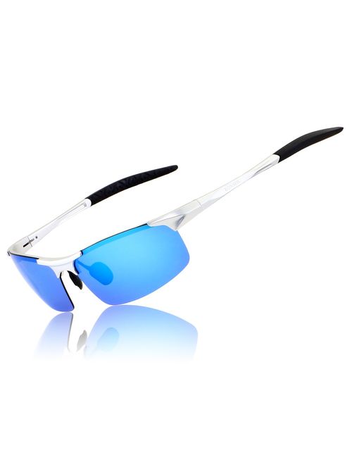 Ronsou Men Sport Al-Mg Polarized Sunglasses Unbreakable for Driving Cycling Fishing Golf