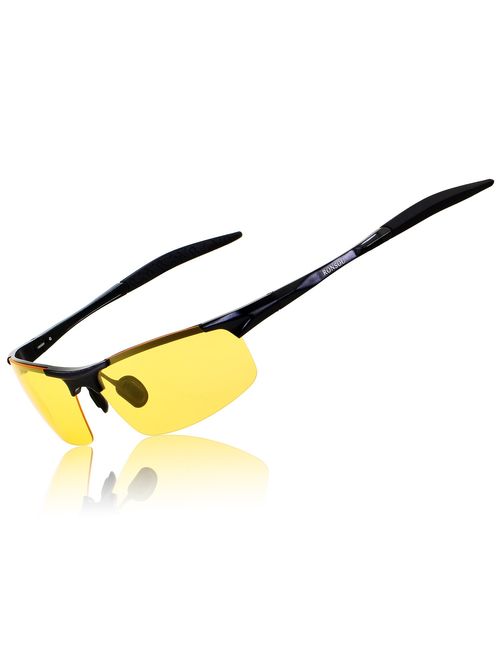 Ronsou Men Sport Al-Mg Polarized Sunglasses Unbreakable for Driving Cycling Fishing Golf