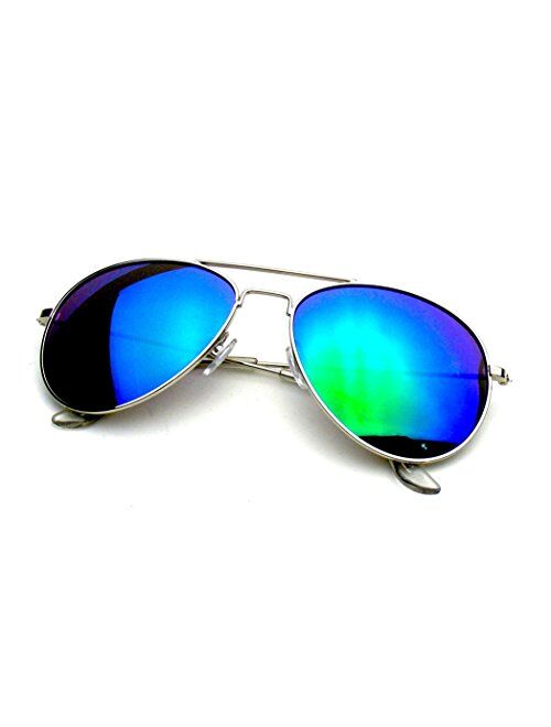 Emblem Eyewear - Premium Classic Metal Frame Reflective Mirror Lens Aviator Sunglasses