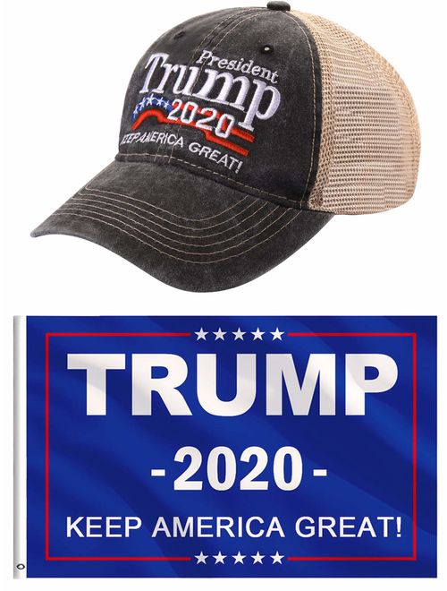 Jetec Donald Trump 2020 Hat and Keep America Great 3 x 5 Feet Flag with Grommets and for Supporting President Election