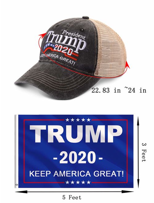 Jetec Donald Trump 2020 Hat and Keep America Great 3 x 5 Feet Flag with Grommets and for Supporting President Election