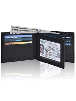 Front Pocket Wallet for Men - RFID Blocking Leather Bifold Wallet with ID Window