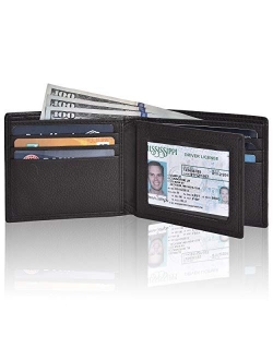 Front Pocket Wallet for Men - RFID Blocking Leather Bifold Wallet with ID Window