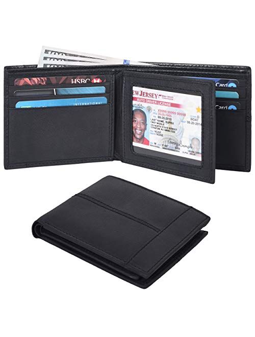 Front Pocket Wallet for Men - RFID Blocking Leather Bifold Wallet with ID Window