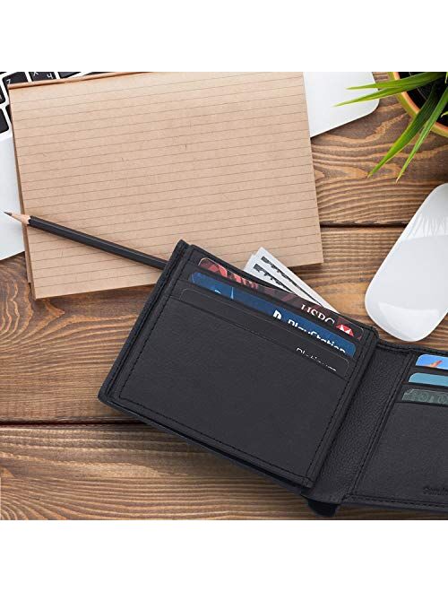 Front Pocket Wallet for Men - RFID Blocking Leather Bifold Wallet with ID Window