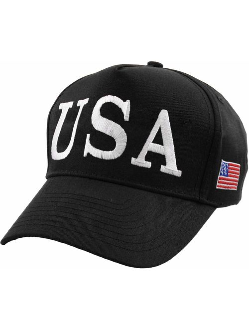 Make America Great Again Our President Donald Trump Slogan with USA Flag Cap Adjustable Baseball Hat Red