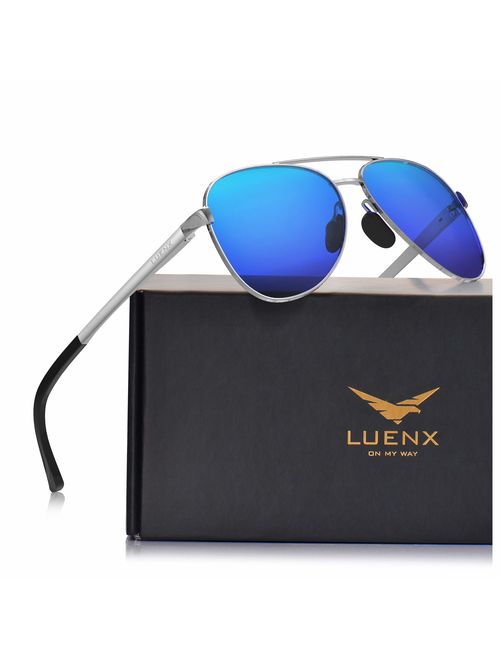 LUENX Aviator Sunglasses Womens Polarized Mirror with Case - UV 400 Protection 60MM