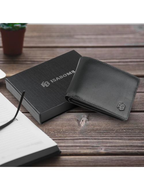 ISABOMB RFID Blocking Genuine Leather Trifold Bifold Wallet for Men