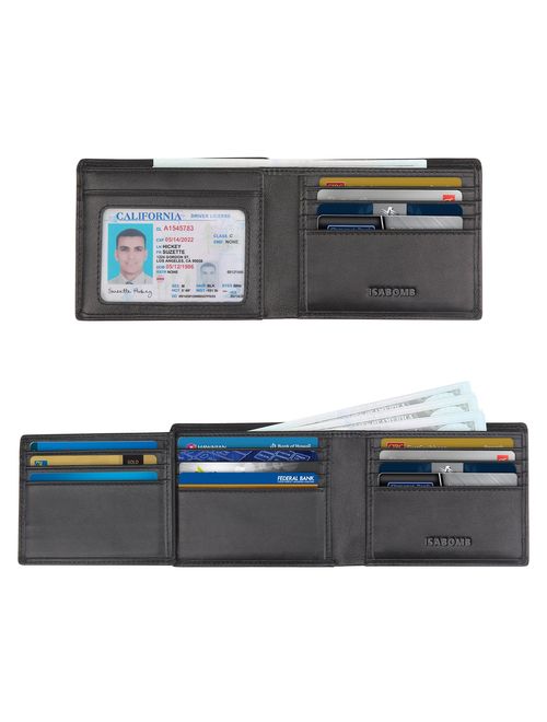 ISABOMB RFID Blocking Genuine Leather Trifold Bifold Wallet for Men