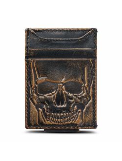 HOJ Co. SKULL Front Pocket Wallet | Slim Money Clip Wallet | Strong Magnetic Money Clip | Motorcycle Wallet