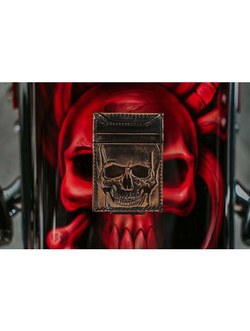 HOJ Co. SKULL Front Pocket Wallet | Slim Money Clip Wallet | Strong Magnetic Money Clip | Motorcycle Wallet