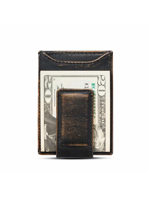 HOJ Co. SKULL Front Pocket Wallet | Slim Money Clip Wallet | Strong Magnetic Money Clip | Motorcycle Wallet