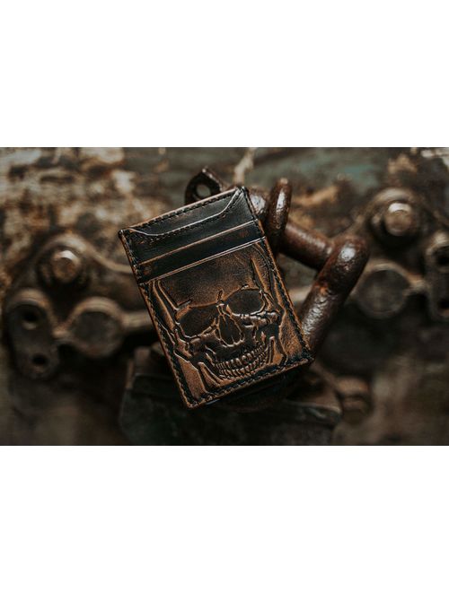 HOJ Co. SKULL Front Pocket Wallet | Slim Money Clip Wallet | Strong Magnetic Money Clip | Motorcycle Wallet