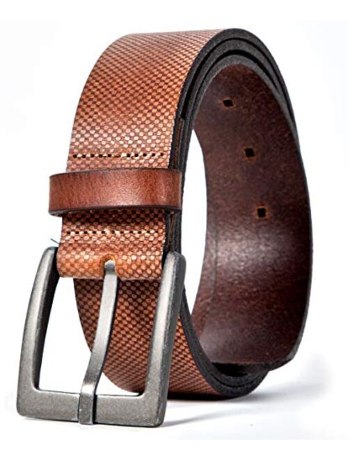 Lebrutt Genuine Men's Leather Belt, Casual Jeans Belt for Men