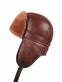 Zavelio Unisex Shearling Sheepskin Aviator Russian Ushanka with Snap Hat