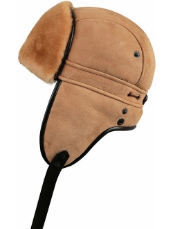 Zavelio Unisex Shearling Sheepskin Aviator Russian Ushanka with Snap Hat