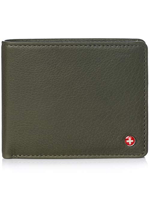 Alpine Swiss RFID Mathias Mens Wallet Deluxe Capacity Passcase Bifold With Divided Bill Section Camden Collection Comes in a Gift Box