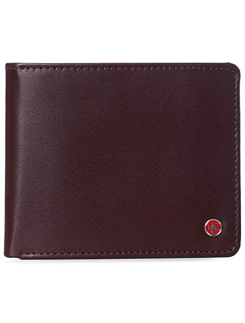 Alpine Swiss RFID Mathias Mens Wallet Deluxe Capacity Passcase Bifold With Divided Bill Section Camden Collection Comes in a Gift Box