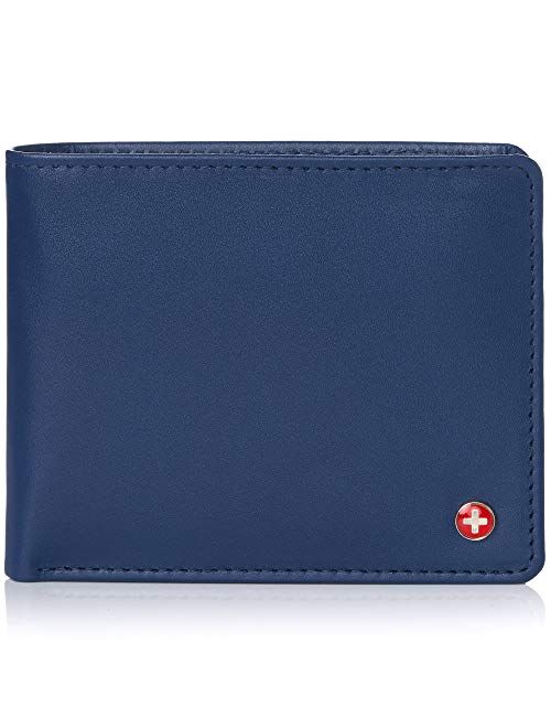 Alpine Swiss RFID Mathias Mens Wallet Deluxe Capacity Passcase Bifold With Divided Bill Section Camden Collection Comes in a Gift Box