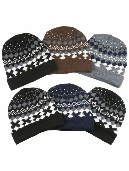 ToBeInStyle Men's Pack of 6 Double Layered Beanies