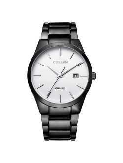 CURREN Men's Watches Classic Black/Silver Steel Band Quartz Analog Wrist Watch with Date for Man