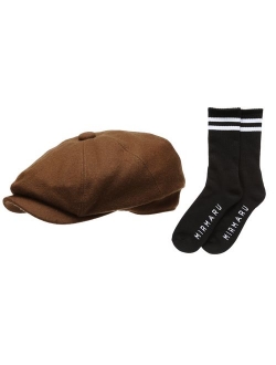 Men's Premium 8 Panel Wool Blend Newsboy Ivy Hat with Socks.